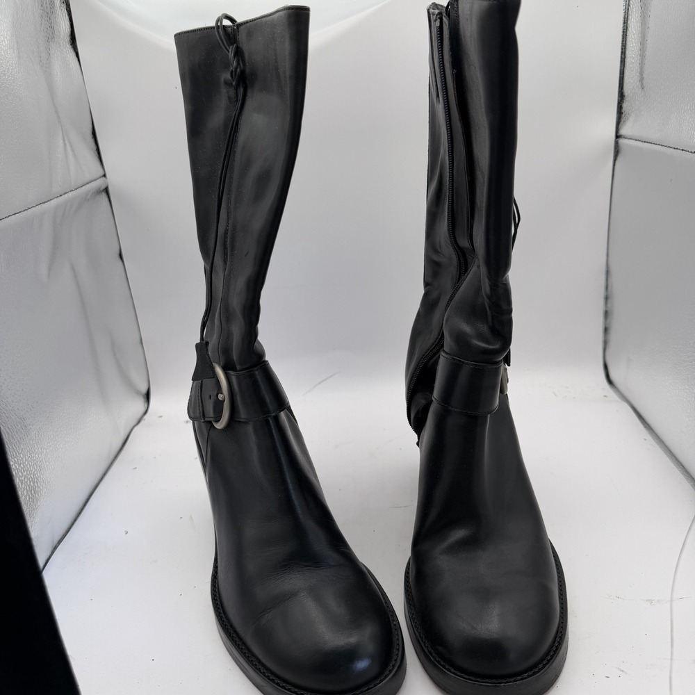 DONALD J PLINER Leora Italian Black  Leather Mid‎ Calf HARNESS Hi-Heel Boots 10